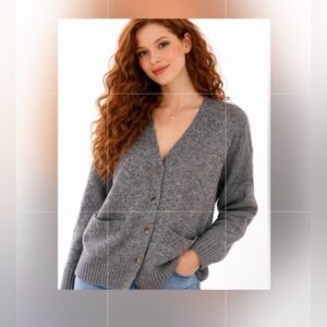 Ella Moss Heather Gray V-Neck Button Cardigan